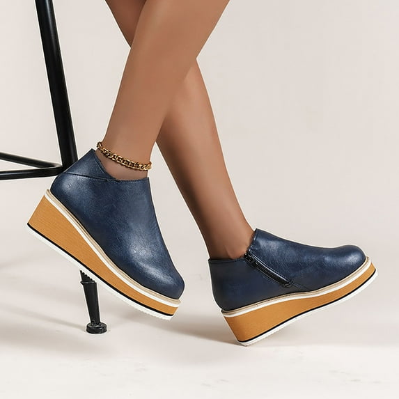 OKBOP Women's Wedges Ankle Boots- Boots for Women Winter Fashion Warm Lace-Up Dress Shoes for Women Christmas Zipper Womens Boots Clearance