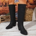 OKBOP Women's Western Mid Calf Boots Zip-Up Stacked Low Heel Pointy Toe ...
