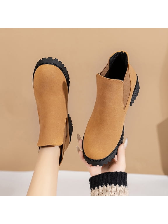 Women's Wide Width Boots Round Toe Zip-Up Stability Chunky Heel Khaki Stylish Women's Boots Sizes 36