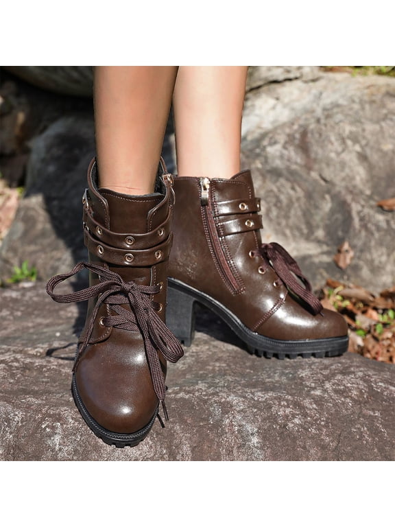 Women's Wingtip Ankle Boots Lace Up Low Block Heel Oxford Style Dress Booties for Office