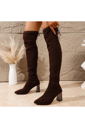 Women's knee high boots Pointed Toe Zip-Up Clear Block Heel Over Knee
