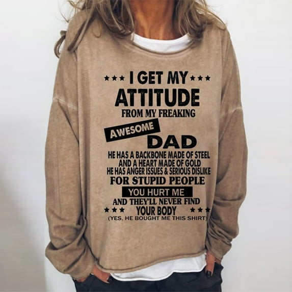 OKBOP Womens Blouse,Oversize Funny Text Letter Print Round-Neck Long Sleeve Loosen Single Sweatshirt Tops Pullover Blouse