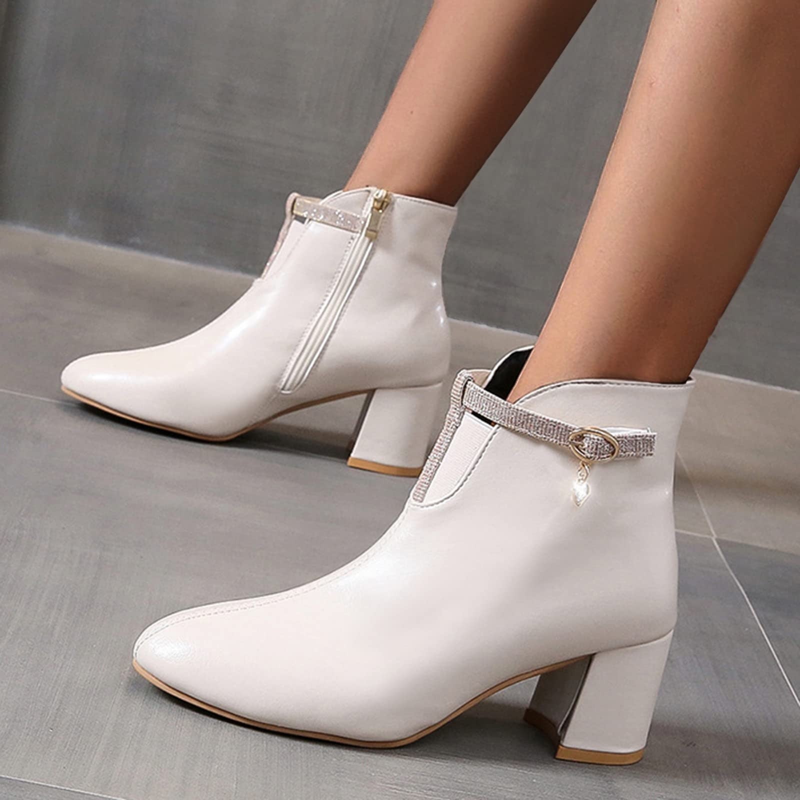 Rounded Toe Chunky Heel Platform Ankle Boots | Allegra K
