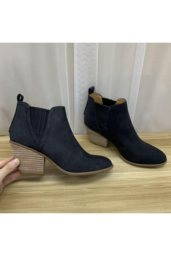 Womens Chunky Heel Ankle Boots-Flat Boots for Women Christmas Chelsea Booties Causal Winter Boots for Women Black