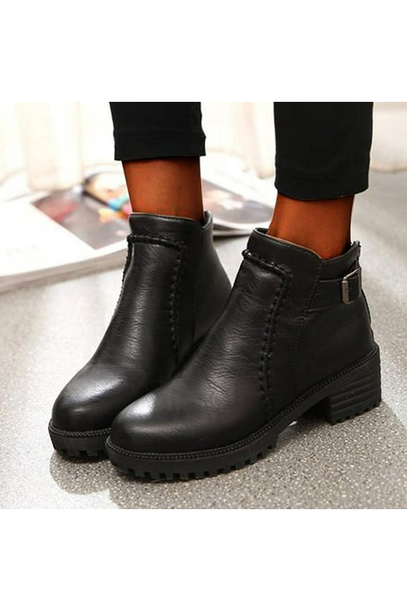 Womens Chunky Heel Ankle Boots-Round Toe Christmas Mini Boots Women Chelsea Booties Zipper Vintage Winter Boots for Women Black
