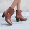 thumbnail image 1 of OKBOP Womens Chunky Heel Mid-Calf Boots-Christmas Mid Calf Boots for Women Fashion Winter Boots for Women Clearance Brown, 1 of 3