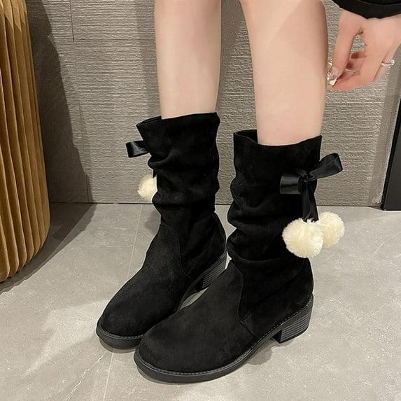 OKBOP Womens Chunky Heel Mid-Calf Boots-Christmas Women'S Chelsea Boots Snow Boots Vintage Winter Boots for Women Black