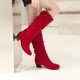 thumbnail image 1 of OKBOP Womens Chunky Heel Mid-Calf Boots-Fringe Boots for Women Suede Christmas Fashion Winter Boots for Women Clearance Red, 1 of 9