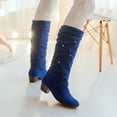 thumbnail image 1 of OKBOP Womens Chunky Heel Mid-Calf Boots-Suede Girls Cowgirl Boots Christmas Retro Winter Boots for Women Blue, 1 of 9