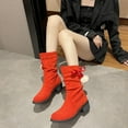 thumbnail image 1 of OKBOP Womens Chunky Heel Mid-Calf Boots-Womens Leather Boots Snow Boots Christmas Vintage Winter Boots for Women Clearance Red, 1 of 9