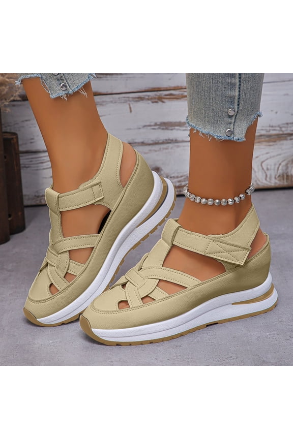Womens Gladiator Wedge Sandals Closed Toe Hook Loop Comfortable Summer Walking Shoes