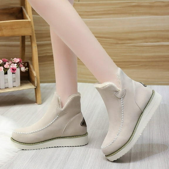OKBOP Womens Heeled Ankle Boots-Chelsea Girls Boots Size 4 Christmas Booties Snow Boots Causal Winter Boots for Women Beige