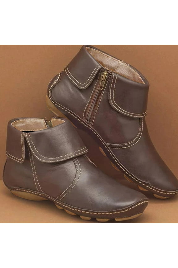 Womens Heeled Ankle Boots-Chelsea Rain Boots Women Booties Round Toe Christmas Zipper Retro Winter Boots for Women Coffee