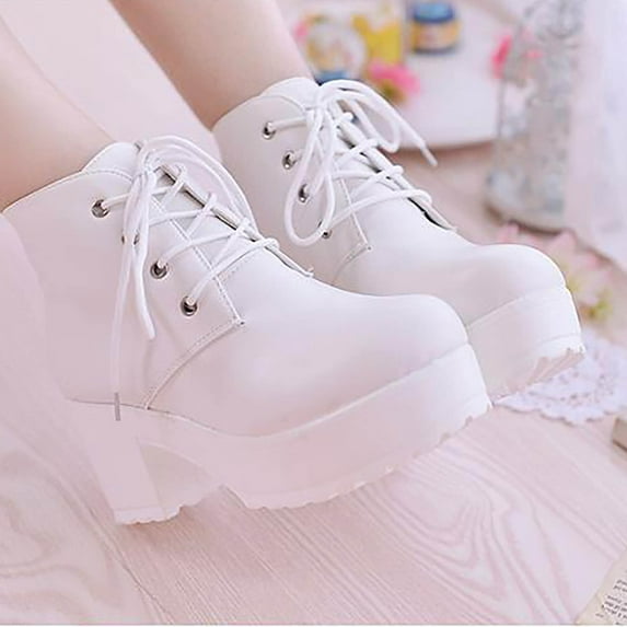 OKBOP Womens Heeled Ankle Boots-Christmas Booties Chelsea Leather Boots for Women Zipper Retro Winter Boots for Women Clearance White