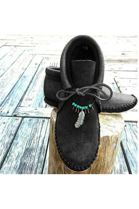 Womens Heeled Ankle Boots-Leather Booties Lace-Up Women'S Mid-Calf Boots Chelsea Christmas Vintage Winter Boots for Women Black