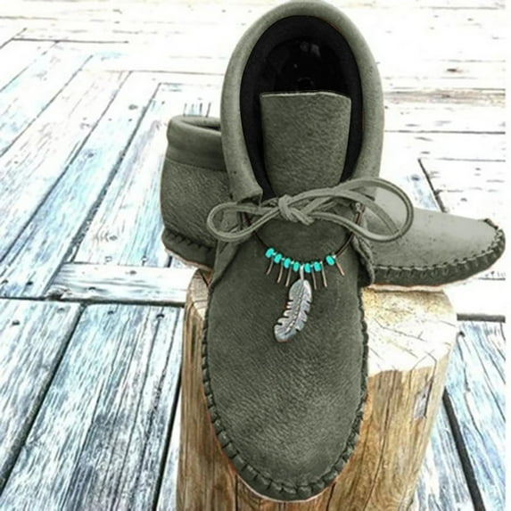 OKBOP Womens Heeled Ankle Boots-Leather High Heel Boots for Women Booties Lace-Up Christmas Chelsea Retro Winter Boots for Women Green