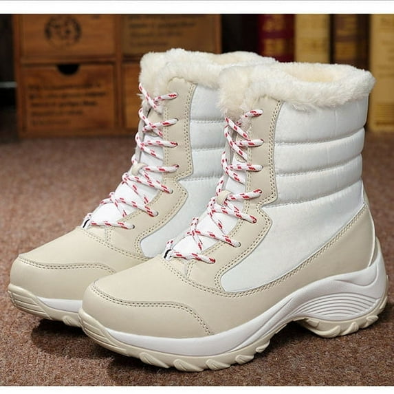 OKBOP Womens Heeled Ankle Boots-Womens Chelsea Boots Snow Boots Booties Christmas Chelsea Vintage Winter Boots for Women Beige