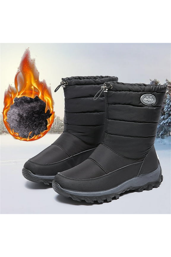 Womens Heeled Mid-Calf Boots-Christmas Snow Boots Womens Winter Boots Retro Winter Boots for Women Black