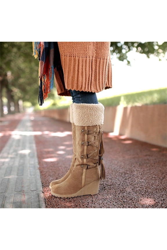 Womens Heeled Mid-Calf Boots-Christmas Womens Cowboy Boots Snow Boots Causal Winter Boots for Women Khaki