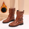 thumbnail image 1 of OKBOP Womens Heeled Mid-Calf Boots-Christmas Womens Leather Boots Vintage Winter Boots for Women Clearance Brown, 1 of 9