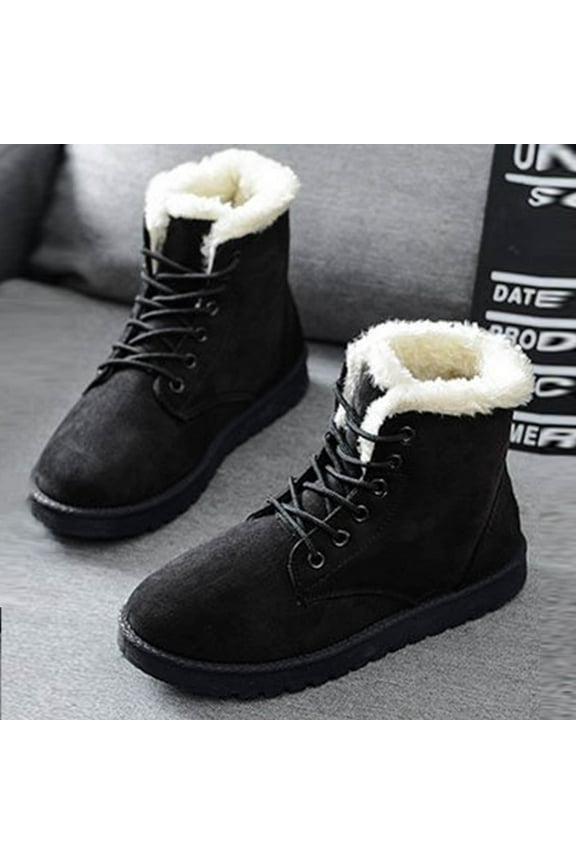 Womens Heeled Mid-Calf Boots-Lace-Up Christmas Snow Boots Duck Boots Women Causal Winter Boots for Women Clearance Black