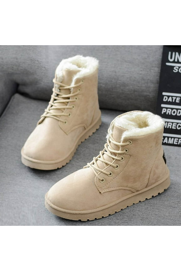 Womens Heeled Mid-Calf Boots-Lace-Up Christmas Snow Boots Wide Calf Boots for Women Retro Winter Boots for Women Clearance Beige
