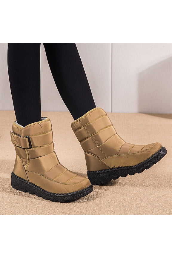 Womens Heeled Mid-Calf Boots-Snow Boots Mini Boots Women Christmas Retro Winter Boots for Women Yellow