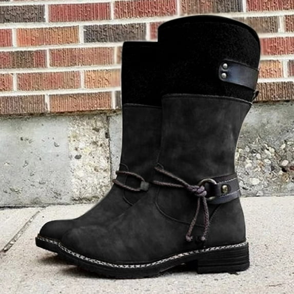 OKBOP Womens Heeled Mid-Calf Boots-Snow Boots Rain Boots for Girls Christmas Vintage Winter Boots for Women Clearance Black
