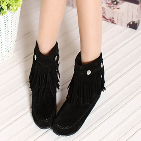 OKBOP Womens Heeled Mid-Calf Boots-Suede Christmas Womens Duck Boots Fashion Winter Boots for Women Black