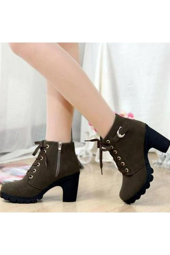 Womens High Heels Ankle Boots-Lace-Up Chelsea Waterproof Boots for Women Christmas Booties Retro Winter Boots for Women Clearance Green