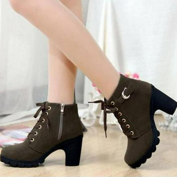 OKBOP Womens High Heels Ankle Boots-Lace-Up Christmas Womens Ankle Boots Booties Chelsea Causal Winter Boots for Women Clearance Green