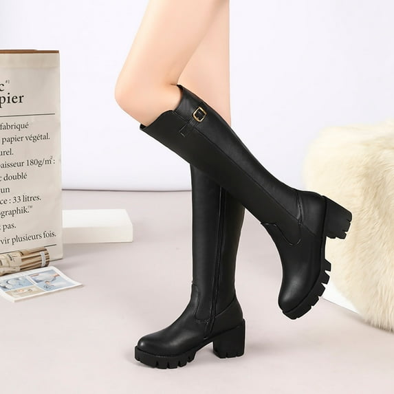 OKBOP Womens High Heels Knee-High Boots-Christmas Girls Boots Size 4 Vintage Winter Boots for Women Black