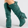 thumbnail image 1 of OKBOP Womens High Heels Mid-Calf Boots-Christmas Womens Boots Cowboy Suede Causal Winter Boots for Women Green, 1 of 3