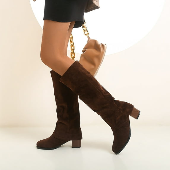 OKBOP Womens High Heels Mid-Calf Boots-Ladies Boots Suede Christmas Vintage Winter Boots for Women Clearance Brown