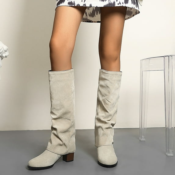 OKBOP Womens High Heels Mid-Calf Boots-Women Boots Ankle Suede Christmas Retro Winter Boots for Women Clearance White