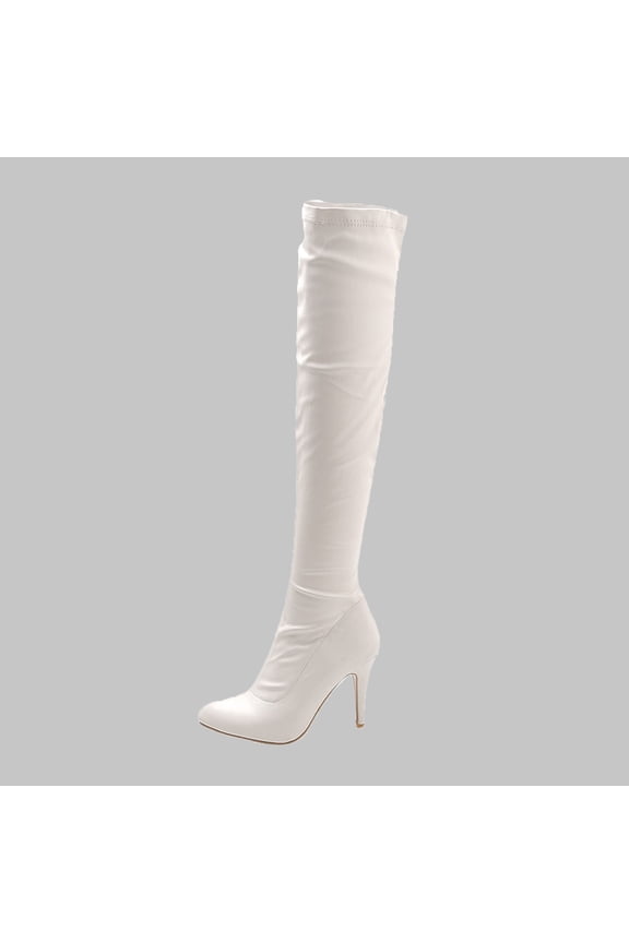 Womens High Heels Over-The-Knee Boots-Christmas Cowgirl Boots Women Thigh High Vintage Winter Boots for Women Clearance White
