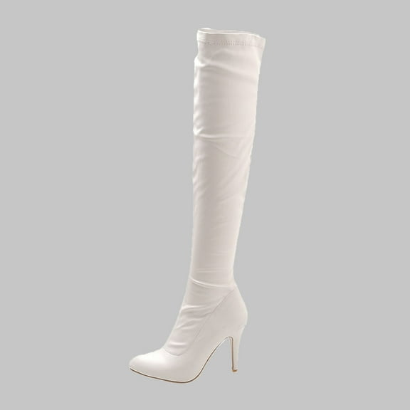 OKBOP Womens High Heels Over-The-Knee Boots-Thigh High Christmas Slipper Boots for Women Vintage Winter Boots for Women Clearance White