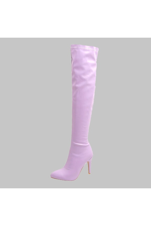 Womens High Heels Over-The-Knee Boots-Womens Steel Toe Boots Christmas Thigh High Vintage Winter Boots for Women Clearance Purple