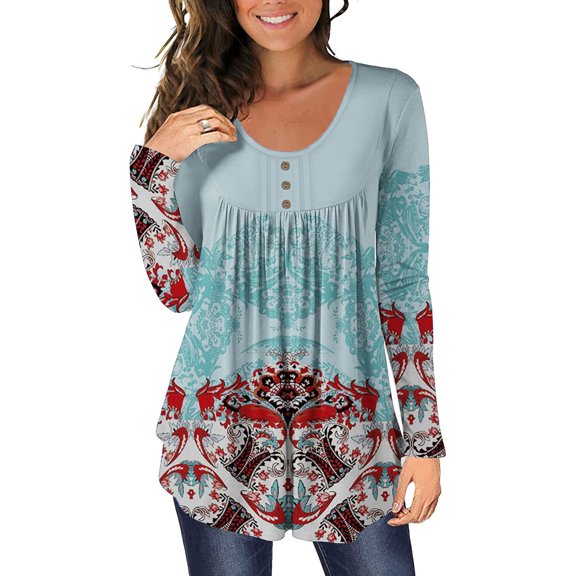 OKBOP Womens Long Sleeve Tops,Casual Floral Butterfly Printed Pullover Long Sleeve Buttons Womens Blouses Girls Long Sleeve Shirts