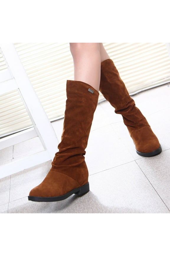 Womens Low Heel Knee-High Boots-Christmas Platform Boots for Women Suede Retro Winter Boots for Women Clearance Brown