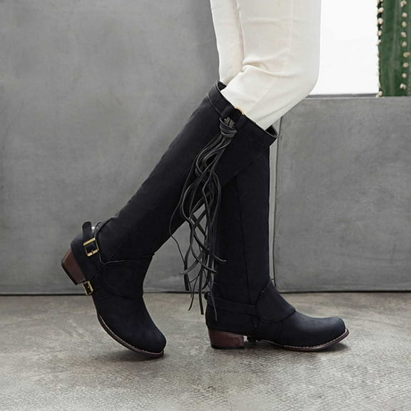 OKBOP Womens Low Heel Knee-High Boots-Christmas Womens Boots Sale Fashion Winter Boots for Women Black