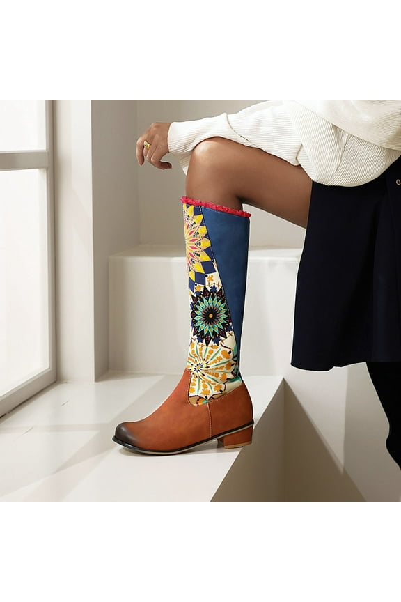 Womens Low Heel Knee-High Boots-Christmas Zipper Patent Leather Boots for Women Causal Winter Boots for Women Clearance Red