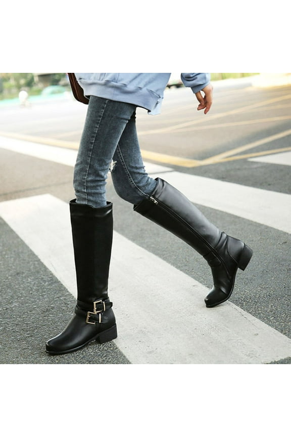 Womens Low Heel Knee-High Boots-Rainboots Boots Women Christmas Causal Winter Boots for Women Black