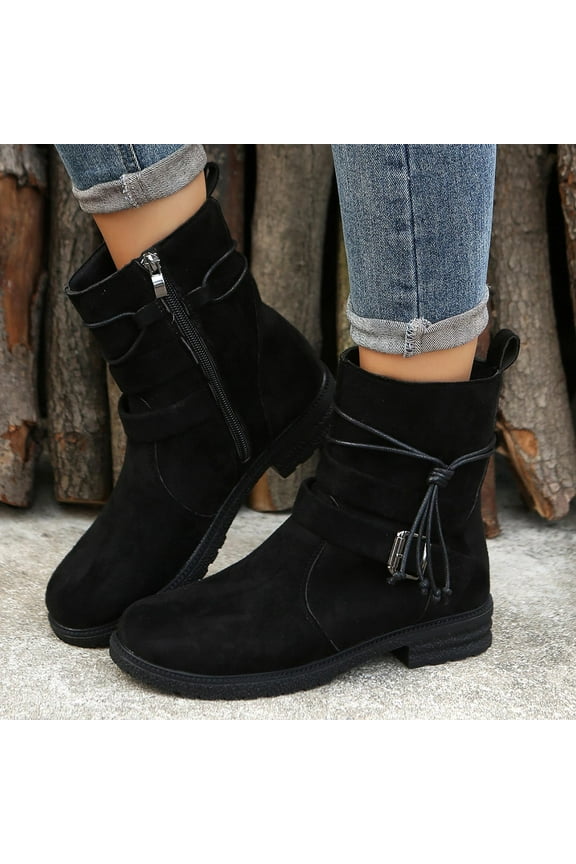 Womens Low Heel Mid-Calf Boots-Mini Boots Women Christmas Retro Winter Boots for Women Clearance Black