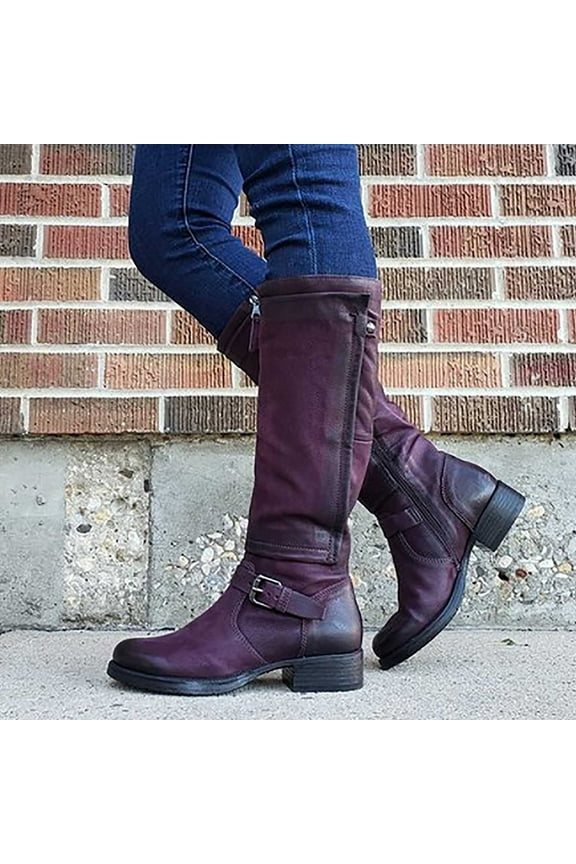 Womens Low Heel Mid-Calf Boots-Womens Cowboy Boots Christmas Causal Winter Boots for Women Clearance Purple