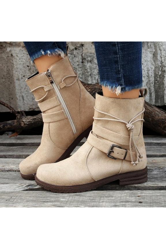 Womens Low Heel Mid-Calf Boots-Womens Dress Boots Christmas Causal Winter Boots for Women Khaki