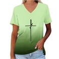 thumbnail image 1 of OKBOP Womens Plus Size Tops Green V-Neck Crucifix Short Sleeve Gradient T-Shirts Ladies Shirts and Tops, 1 of 3