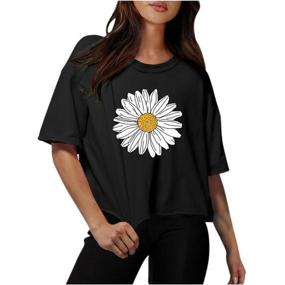OKBOP Womens Plus Size Tops Short Sleeve Black Floral Crew Neck T-Shirts Ladies Shirts and Tops