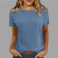 thumbnail image 1 of OKBOP Womens Plus Size Tops Short Sleeve Blue Crew Neck Solid Ribbed T-Shirts Womens Shirts Clearance, 1 of 1