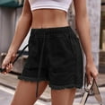 thumbnail image 1 of OKBOP Womens Shorts Black Wide-Leg Relaxed Fit Drawstring Casual Jeans Shorts, 1 of 5